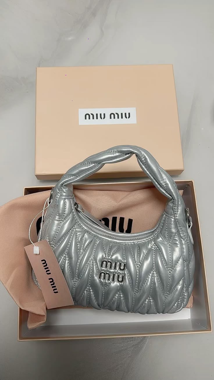 Miu Miu Matelassé Mini Hobo Bag Silver