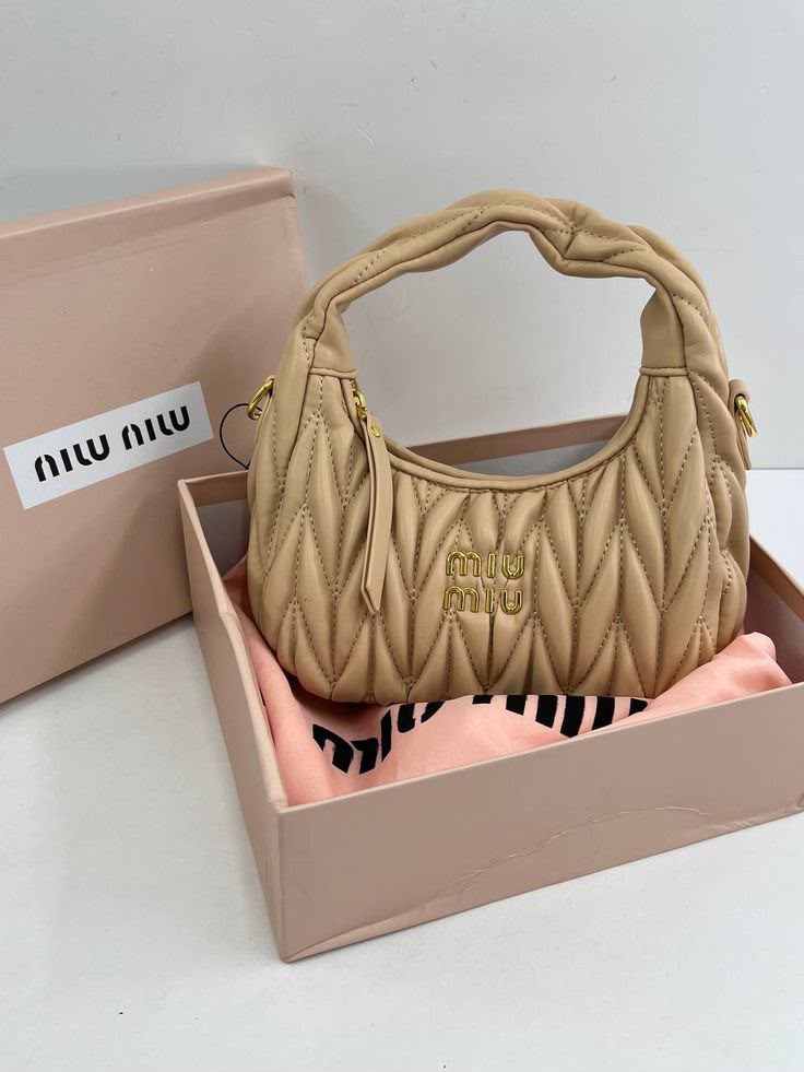 Miu Miu Matelassé Mini Hobo Bag Tan
