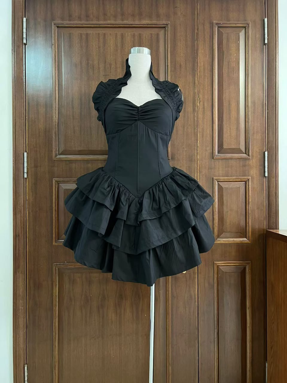 Ruffle Corset Mini Dress Black