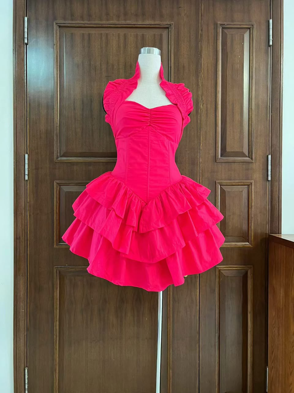 Ruffle Corset Mini Dress Hot Pink