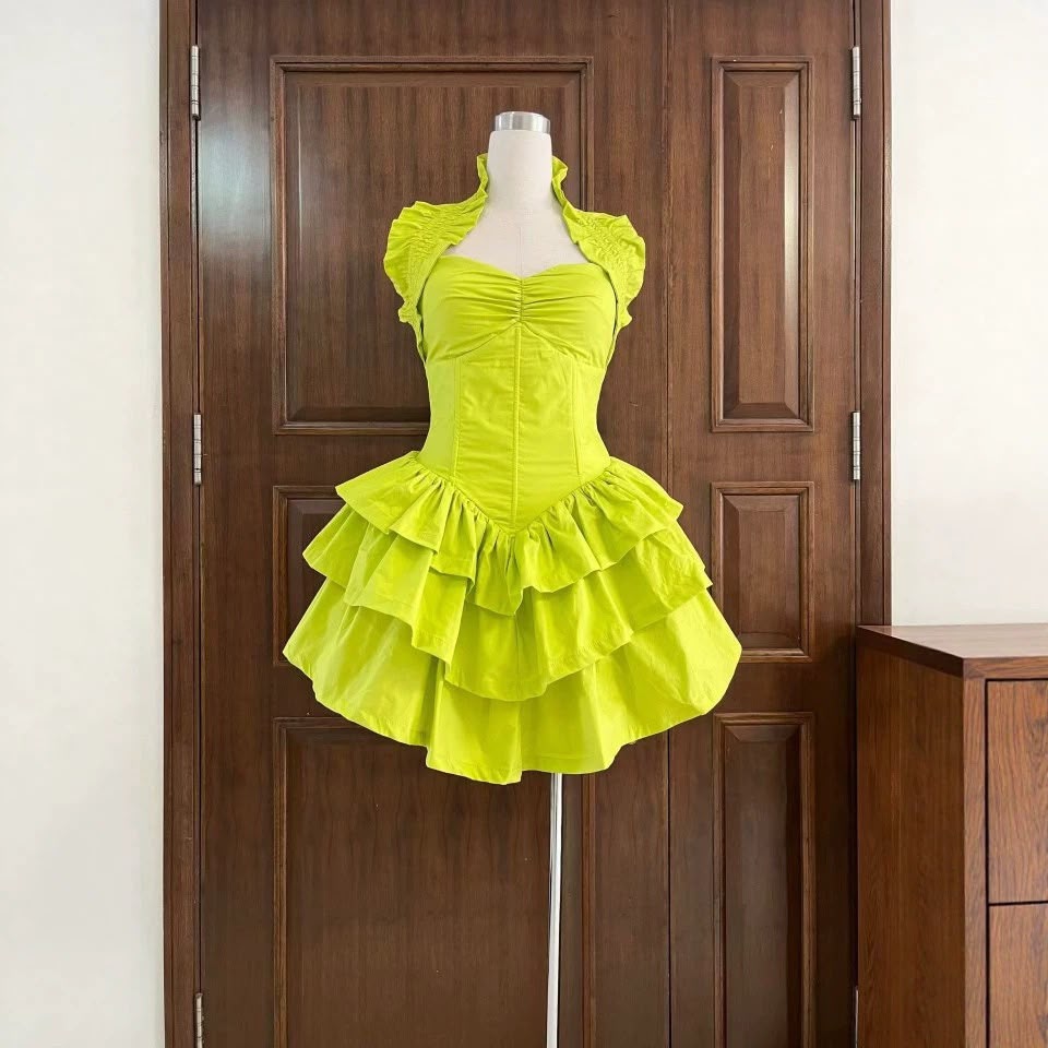 Ruffle Corset Mini Dress Lime Green