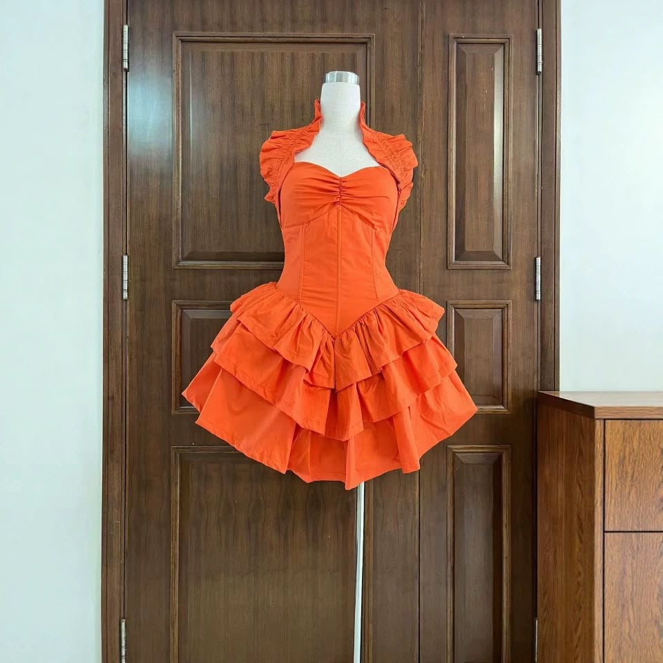 Ruffle Corset Mini Dress Orange
