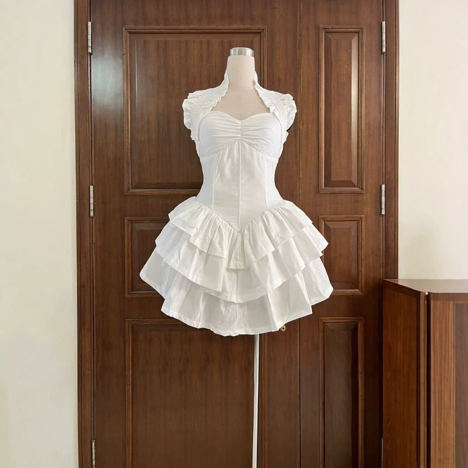 Ruffle Corset Mini Dress White