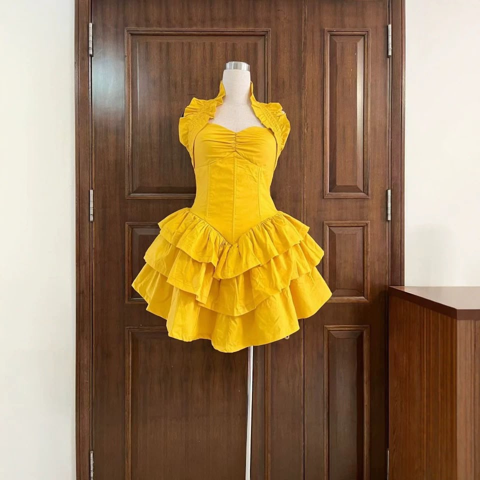 Ruffle Corset Mini Dress Yellow