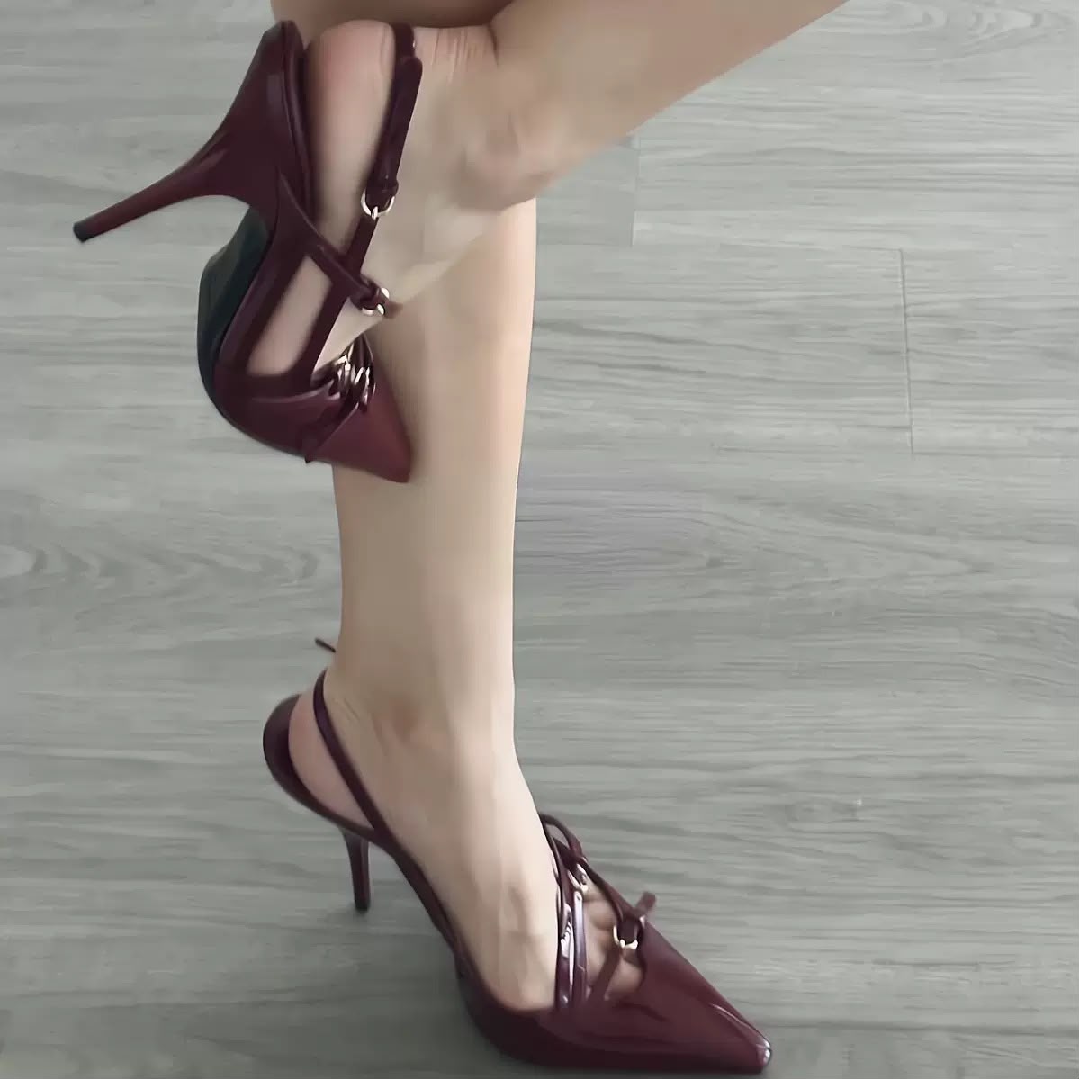 Strappy Pointed-Toe Slingback Heel Burgundy